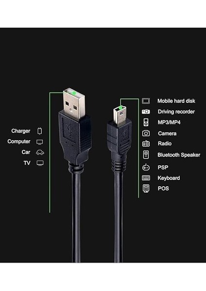 4575 Mini USB To USB Data Şarj Kablosu, Siyah modelleri