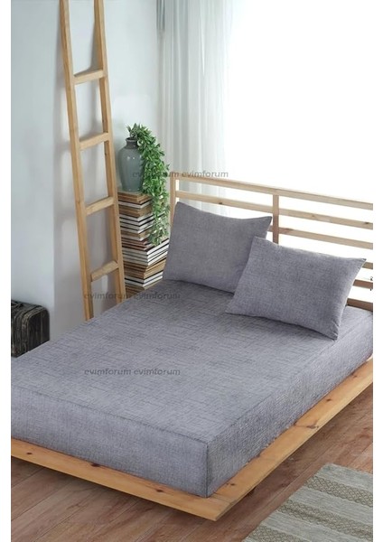 Adelya Gri Lastikli Çarşaf Takımı (Yastık Kılıflı) Tek Kişilik Veya Çift Kişilik (Gri, 160 x 200)