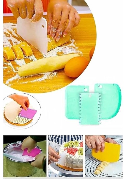 Home 3'lü Hamur Kesici,pasta Düzeltici,hamur Porsiyonlayıcı,hamur Kesmek ve Dekorasyonu Için Plastik 3lü Set fiyatları