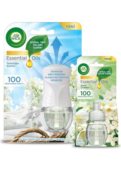 Wick Le Elektrikli Oda Kokusu Temizliğin Esintisi Kit (Cihaz + Yedek Şişe) + Bahar Çiçekleri Yedek Şişe