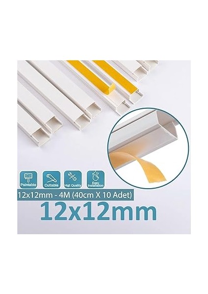 4 Metre (12X12MM) Kendinden Yapışkanlı Kablo Kanalı | 4m (10 Adet x 40CM) Kablo Gizleyici fiyatları