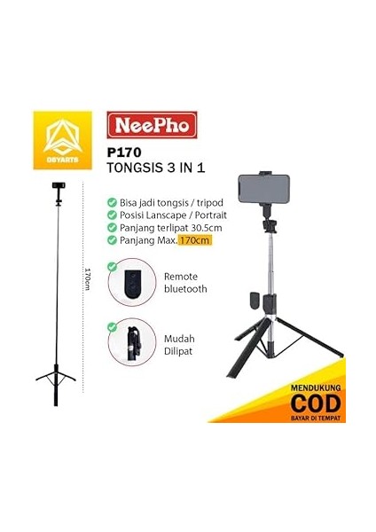 Bluetooth Kumandalı Telefon Tripodu – Ayarlanabilir Yükseklikli Selfie Çubuğu, Masaüstü ve Portatif Tasarım, Ev, Stüdyo, Tatil, Kamp ve Dış Mekan Çekimleri Için Uygun P170 fiyatları