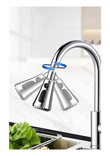 Krom 3 Fonksiyonlu Mutfak Lavabo Başlığı, 720 Derece Döner, Su Tasarruflu, Şık ve Dayanıklı Tek Musluk Ucu fiyatları