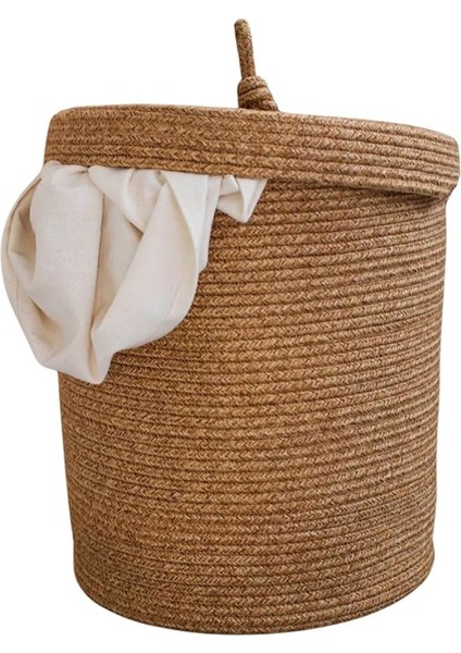 Rustic Retreat Jüt Kapaklı Moderin Tasarım Geniş Hacim Kapasiteli Çamaşır Oyuncak Havlu Battaniye Giyisi Sepeti Estetik Görünümlü Her Alana Uygun (Hasır, 40 x 50 Cm)