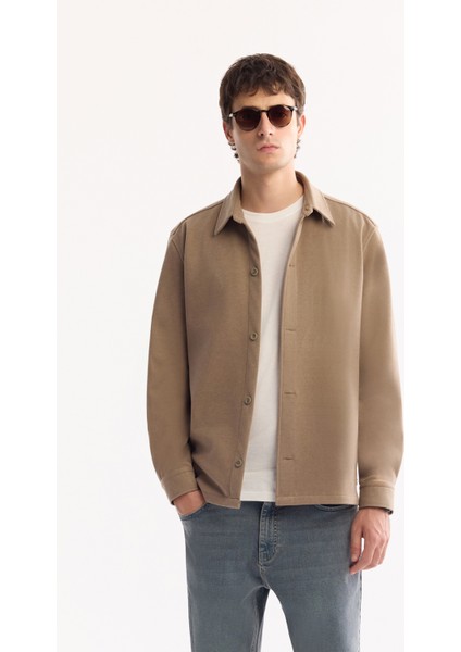 Erkek Vizon Klasik Yaka Rayon Karışımlı Comfort Fit Gömlek Ceket A52Y2043