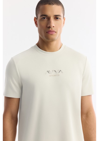 Erkek Kırık Beyaz Bisiklet Yaka Baskılı Bi-Stretch İnterlok Regular Fit T-Shirt A51Y1006