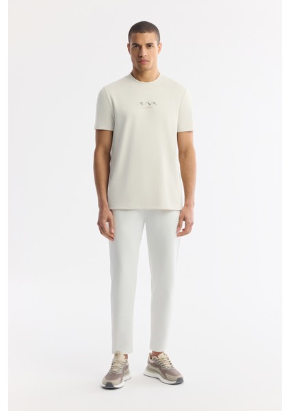 Erkek Kırık Beyaz Bisiklet Yaka Baskılı Bi-Stretch İnterlok Regular Fit T-Shirt A51Y1006