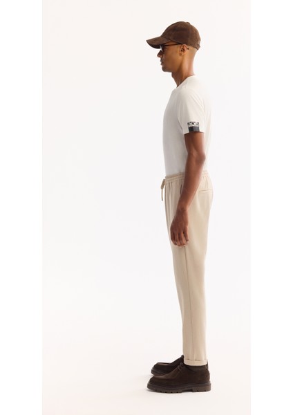 Erkek Bej Beli Lastikli Bağcıklı Duble Paça Jogger Relaxed Fit Pantolon E003000