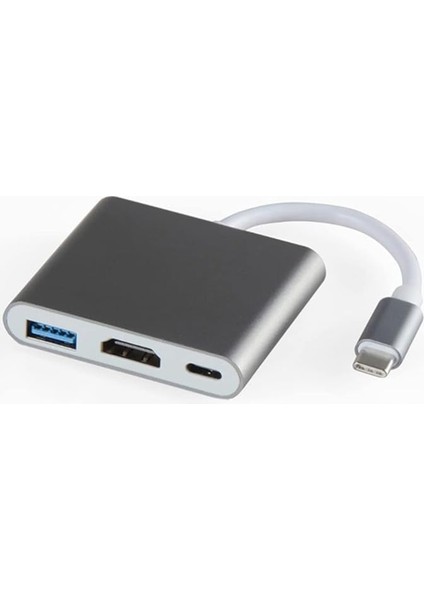 Type-C 3in1 HDMI 4K USB 3.0 Görüntü Veri Aktarımı Sağlar USB Adaptör Notebook ve Macbook ile Uyumlu Tc-23