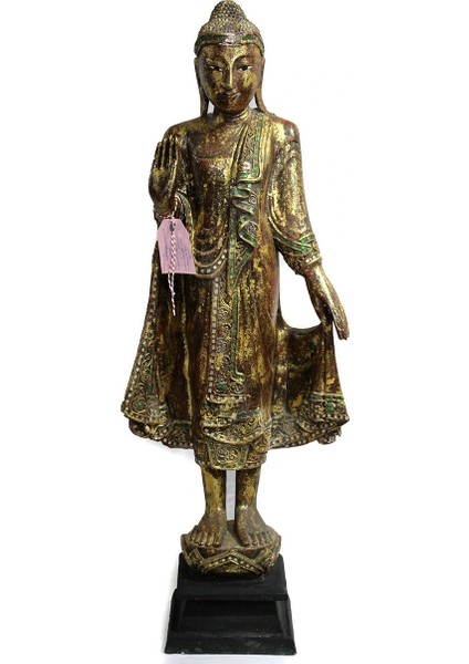 Ayakta Duran Ahşap Buda Figürü Kl 46