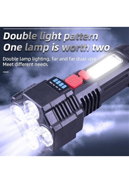 Şarjlı 5 Ledli Ultra Güçlü Profesyonel El Feneri Şarj Göstergeli Su Geçirmez Cob LED Fener Işıldak Ultra Hafif fırsatları