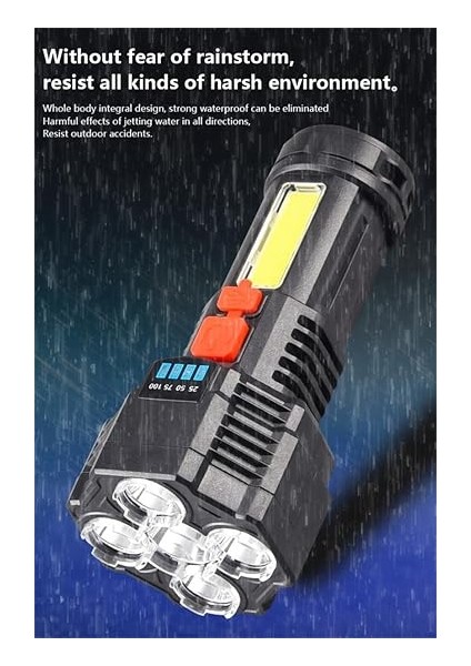 Şarjlı 5 Ledli Ultra Güçlü Profesyonel El Feneri Şarj Göstergeli Su Geçirmez Cob LED Fener Işıldak Ultra Hafif indirimleri