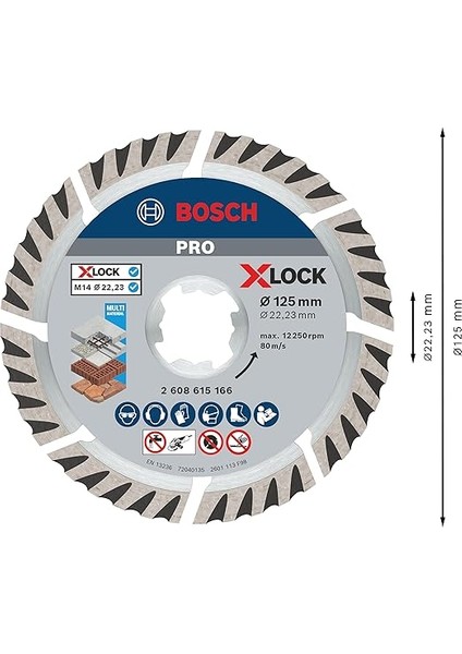 Professional Elmas Kesme Diski, Standart (Evrensel, X-Lock, Delik Çapı: 22,23 Mm, Kesme Genişliği 2 Mm), 2608615166, Gri, 12,5 cm modelleri