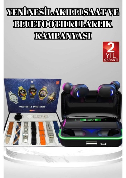 Powerbank Bluetooth Kulaklık ve Akıllı Saat 7 Kordonlu Metal Kordon Plastik Kordon