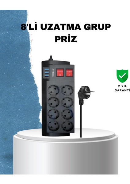 Buğz 2 Metre Güçlü Çoklu Priz 8 Soket