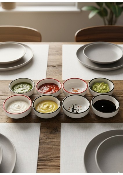 8 Li Renkli Şekilli Reçellik Sosluk Lokumluk Kase Seramik 8 cm