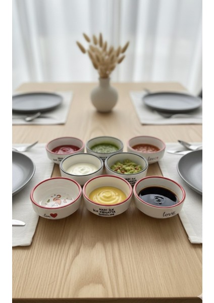 8 Li Renkli Şekilli Reçellik Sosluk Lokumluk Kase Seramik 8 cm fiyatları