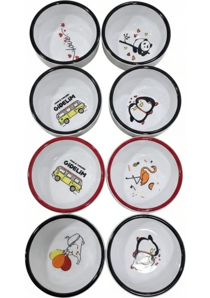 8 Li Renkli Şekilli Reçellik Sosluk Lokumluk Kase Seramik 8 cm modelleri