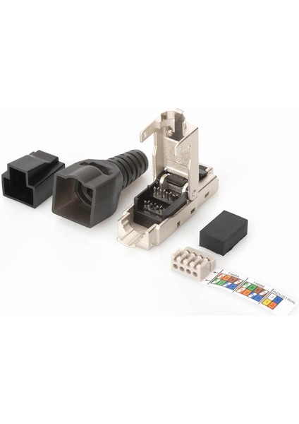 DN-93631 Zırhlı/shielded Saha Tipi RJ45 Konnektör, Awg 22-27, 10 Gbit Ethernet, Poe+, Toz Koruma Kapaklı, Kıvrım Koruyucusu modelleri