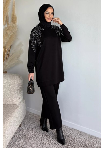 Bisiklet Yaka Taş Işlemeli Tunik Bel Lastikli Pantolon Tesettür Ikili Takım P-00019653 indirimleri