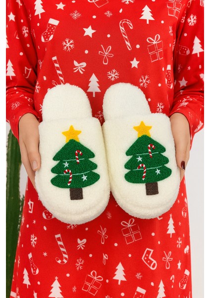 Kadın Ev Terliği Peluş Noel Yılbaşı Fiğürlü Terlik Çeyiz ve Bohça Terliği Ses Yapmaz Kalın Taban modelleri