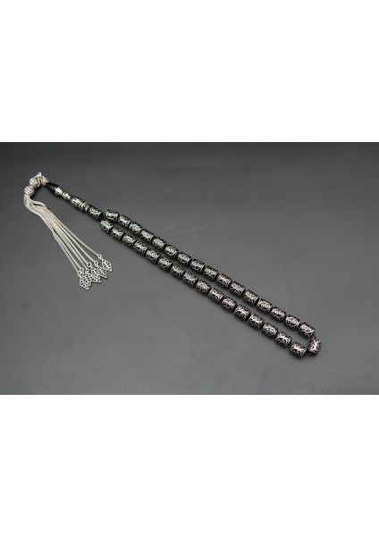 Siyah İnci Oltutaşı Kapsül Kesim Nakış Işlemeli Oltu Taşı Tesbih SK000155 fiyatları