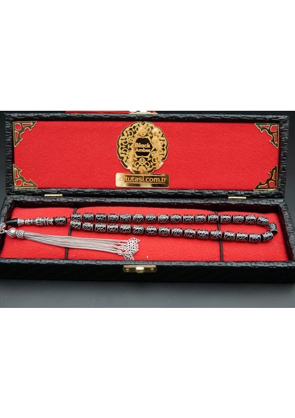 Siyah İnci Oltutaşı Kapsül Kesim Nakış Işlemeli Oltu Taşı Tesbih SK000155 indirimleri