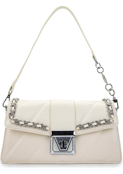 C1002 Kadın Taşlı Omuz Çantası Beyaz