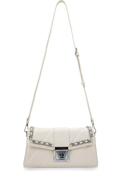 C1002 Kadın Taşlı Omuz Çantası Beyaz indirimleri