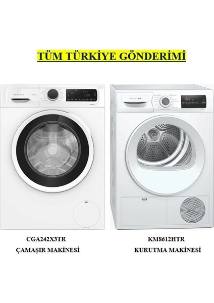 2 Li Set 9 kg 1200 Devir Çamaşır Makinesi CGA242X3TR + 8 kg Isı Pompalı Kurutma Makinesi KM8612HTR