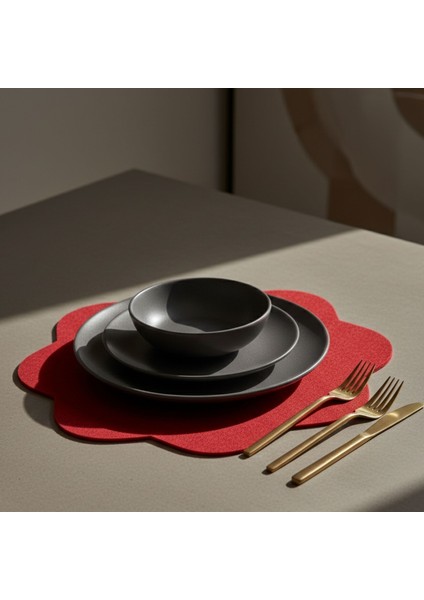 2 Adet Keçe Amerikan Servis-Kolay Silinebilir SUPLA-33X33 Cm-Sekizgen Çiçek Desenli