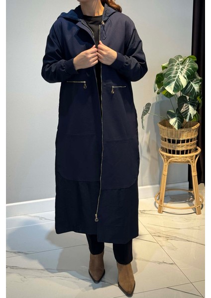 Önden Patlı Cepleri Fermuarlı Kapüşonlu Dubai Garnili Çelik Kap Ceket 6811 Lacivert fiyatları