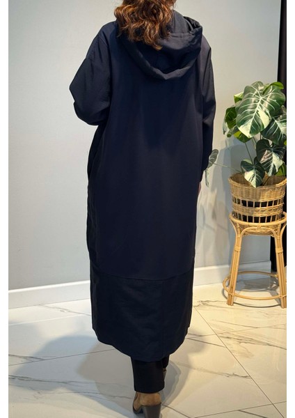 Önden Patlı Cepleri Fermuarlı Kapüşonlu Dubai Garnili Çelik Kap Ceket 6811 Lacivert fırsatları