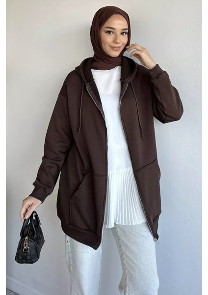 Kapüşonlu Şardonlu Tesettür Sweatshirt P-00019654
