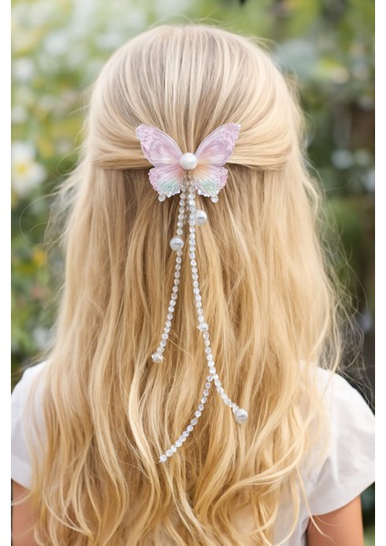 Inci Detaylı Sallantılı Pembe Renk Kelebek Toka -Kutulu- 1 Adet