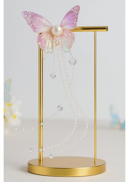 Inci Detaylı Sallantılı Pembe Renk Kelebek Toka -Kutulu- 1 Adet modelleri