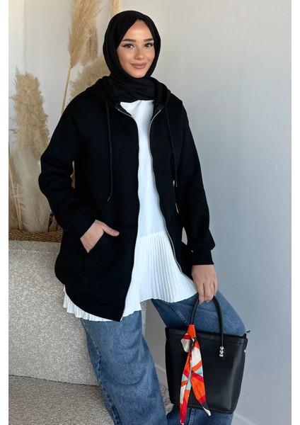 Kapüşonlu Şardonlu Tesettür Sweatshirt P-00019654