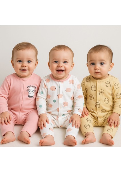 Kız Bebek Uyku Tulumu 3 Lü Günlük Pamuklu Fermuarlı Patiksiz