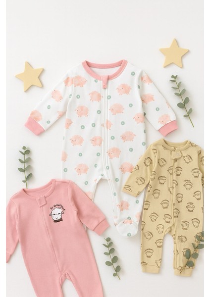 Kız Bebek Uyku Tulumu 3 Lü Günlük Pamuklu Fermuarlı Patiksiz fiyatları