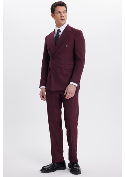 Erkek Slim Fit Sivri Yaka Çizgili Kapaklı Cepli Bordo Takım Elbise fiyatları