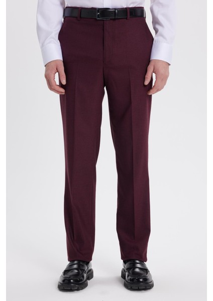 Erkek Slim Fit Sivri Yaka Çizgili Kapaklı Cepli Bordo Takım Elbise modelleri