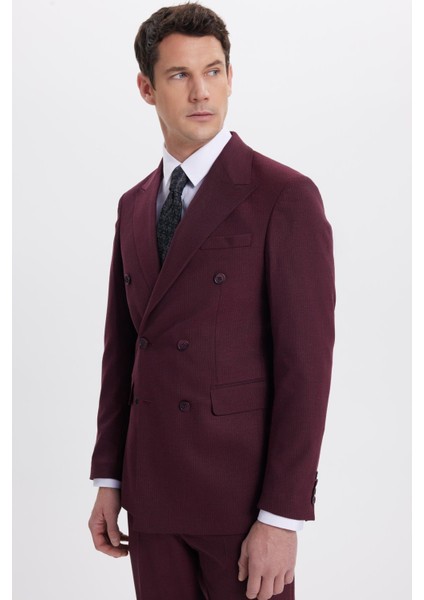 Erkek Slim Fit Sivri Yaka Çizgili Kapaklı Cepli Bordo Takım Elbise indirimleri