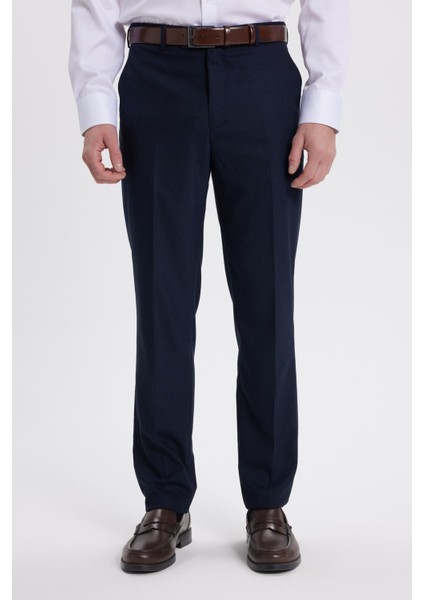 Erkek Slim Fit Sivri Yaka Çizgili Kapaklı Cepli Lacivert Takım Elbise modelleri