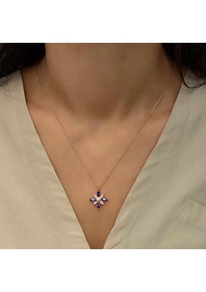 925 Ayar Gümüş Mor Taşlı Umut Çiçeği Gümüş Kolye T6018 (944944) modelleri