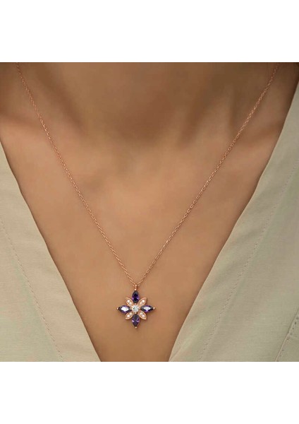 925 Ayar Gümüş Mor Taşlı Umut Çiçeği Gümüş Kolye T6018 (944944) indirimleri