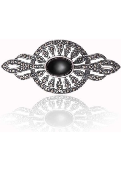 925 Ayar Gümüş Markazit ve Oniks Taşlı Broş LP0460272 (944944)