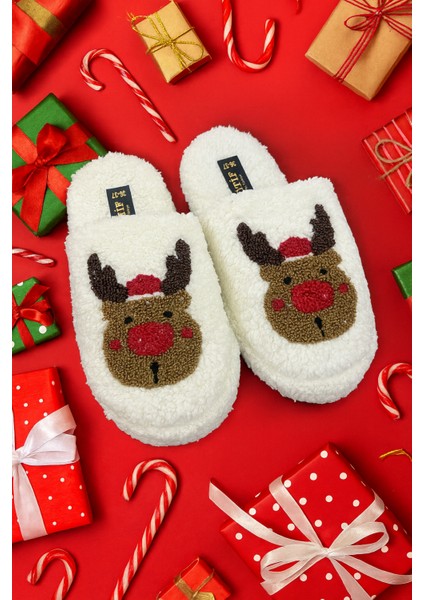 Kadın Ev Terliği Peluş Noel Yılbaşı Fiğürlü Terlik Çeyiz ve Bohça Terliği Ses Yapmaz Kalın Taban fiyatları