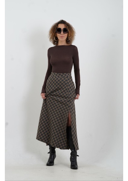 Füme Ekoseli Yırtmaçlı Etek fiyatları