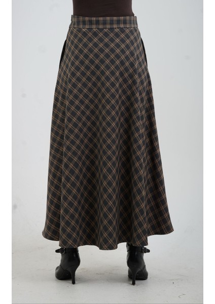 Füme Ekoseli Yırtmaçlı Etek