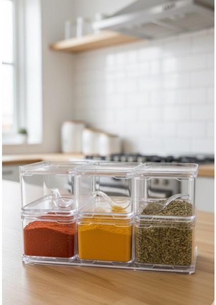 6 Lı Düzenleyici Kaşıklı Baharatlık Çok Amaçlı Şeffaf Organizer